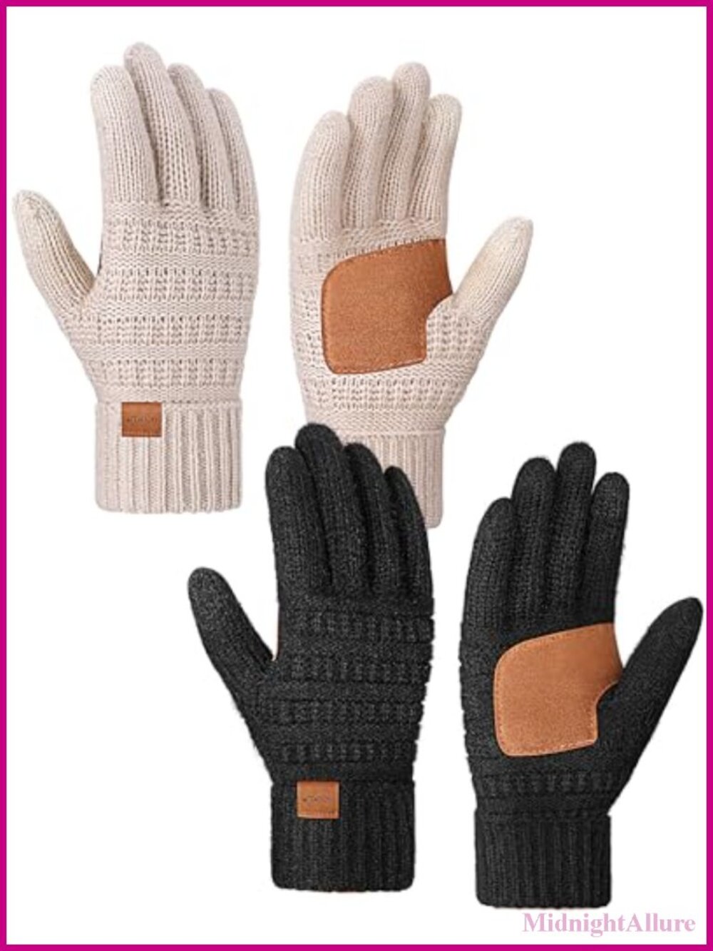 Womens Winter Gloves 2 Pack Wool Knit Touchscreen Alpaca Fleece Anti-Slip